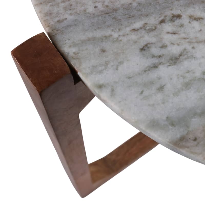 Modern Marble Top Accent End Table with Wood Base - 22.0"
