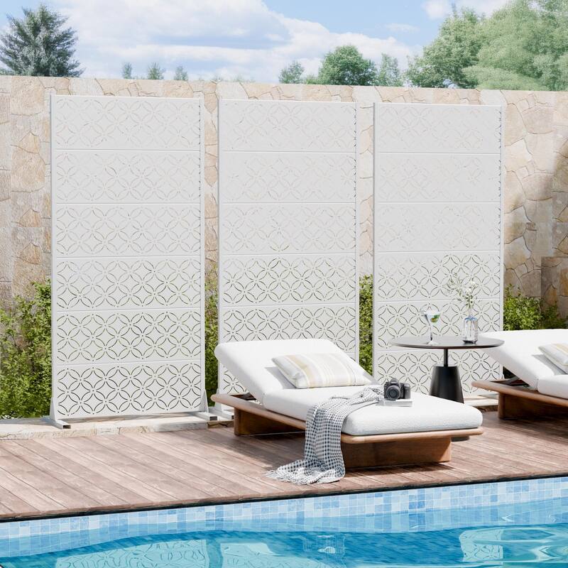 Privacy Metal Screen Fence Panel Horizontal Stripe Pattern Set of 2