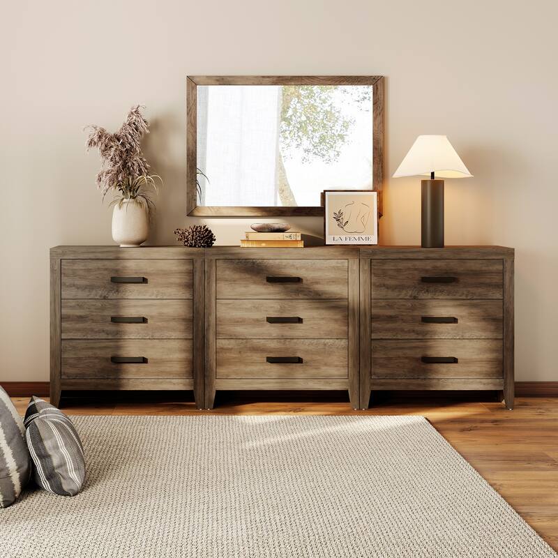 WAMPAT Farmhouse 3-Drawer Dresser, Wooden Chest of Drawers, Modern Storage Organizer & Nightstand for Bedroom, Living Room
