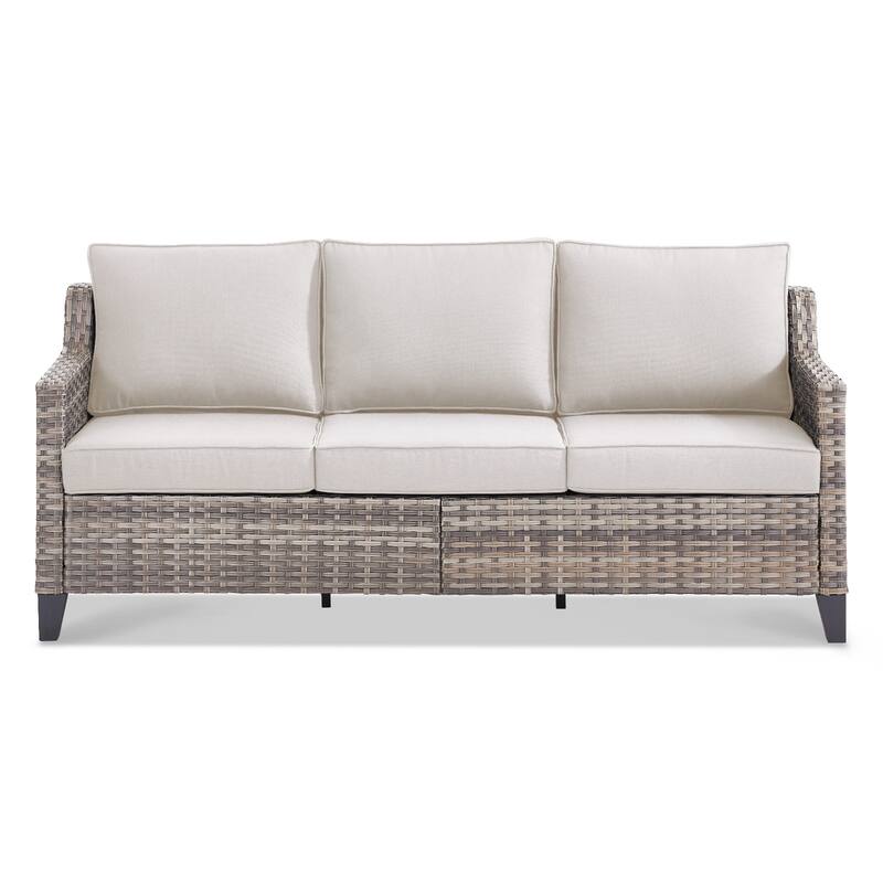 Glissia 3-Seat Handwoven Gray Wicker Patio Sofa with 4-Inch Thick Cushions
