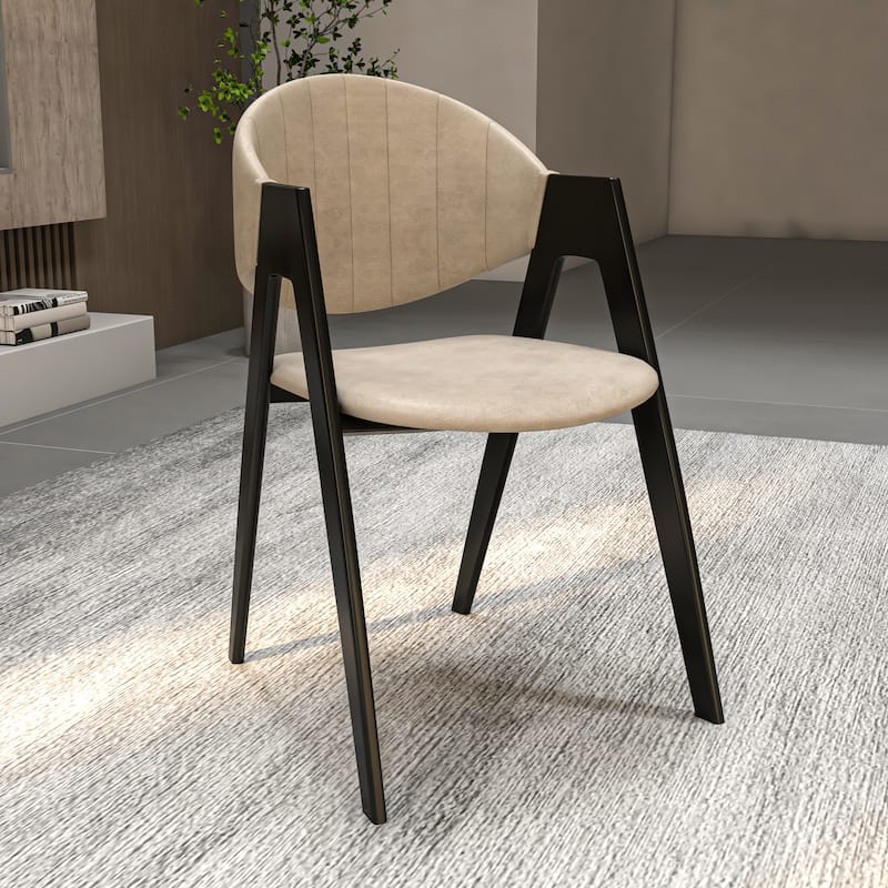 Savor Mid-Century Modern Polyester/Leather Dining Chairs, Set of 4 - Curved Back Kitchen Chairs with Heavy-Duty Iron Legs