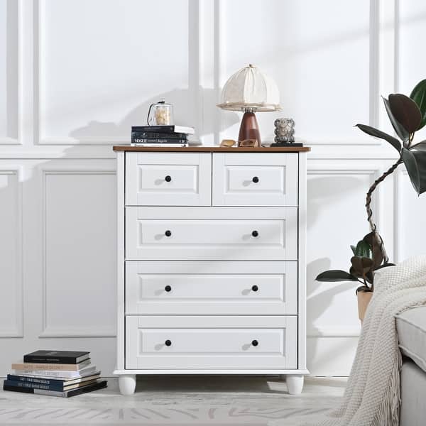 ivory dresser cheap White 5 Drawers 29.1 in. Wide Chest of Drawers 5 Drawers with Deep Space Wood Tall Storage Drawers Cabinet - Bed Bath & Beyond Brand_United Furniture Import&Export