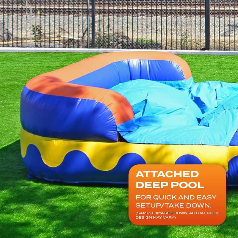 JumpOrange Dolphin Splash 14 Ft Commercial Grade Inflatable Water Slide with Deep Pool (with Blower) - Kids