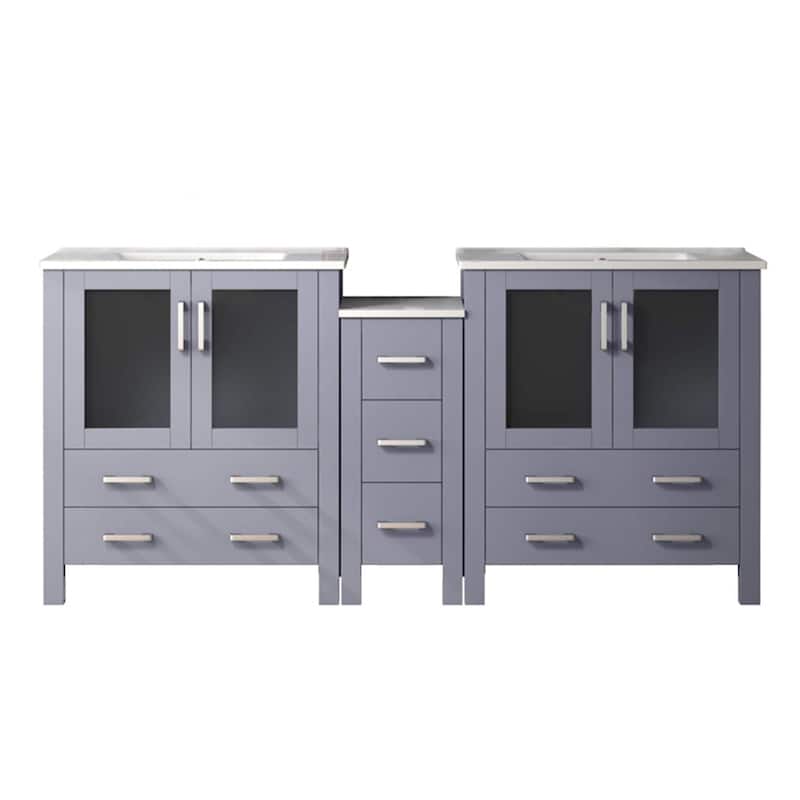 Volez Double Bath Vanity with Side Cabinet and White Ceramic Top - 72 - Dark Grey