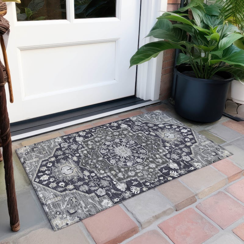 Machine Washable Indoor/ Outdoor Traditional Medallion Chantille Rug