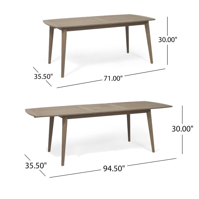 Sumona Outdoor Dining Table, Extendable, Brown Acacia Wood, 71-95 Inch