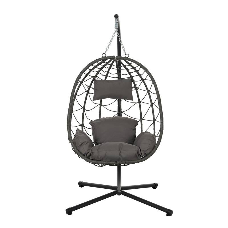 Hanging Egg Chair with Stand - Rattan Swing for Patio & Home - Dark Grey
