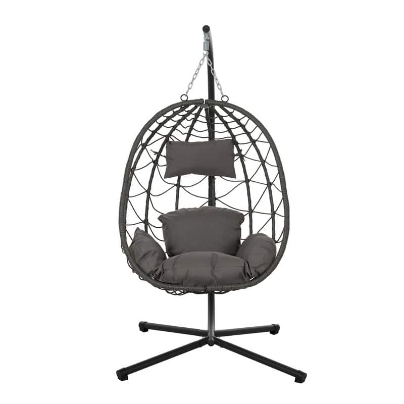 Hanging Egg Chair with Stand - Rattan Swing for Patio & Home