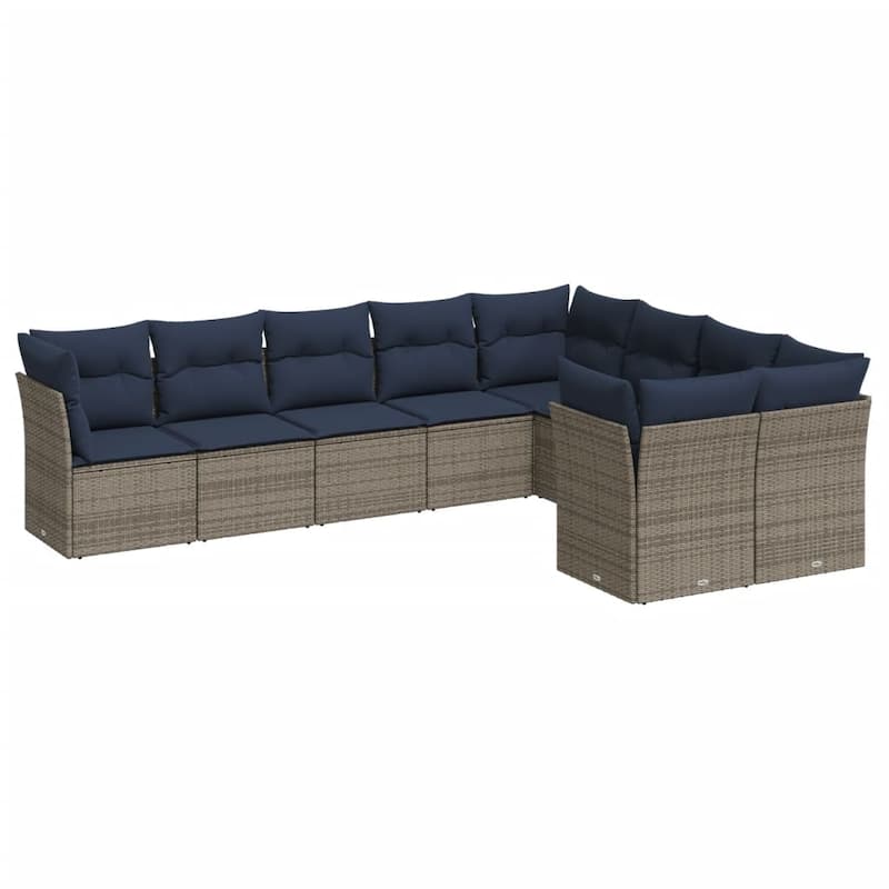 vidaXL 9/10 Piece Patio Sofa Set with Cushions Black/Brown/Gray Poly Rattan - 21.7 x 24.4 x 27.2