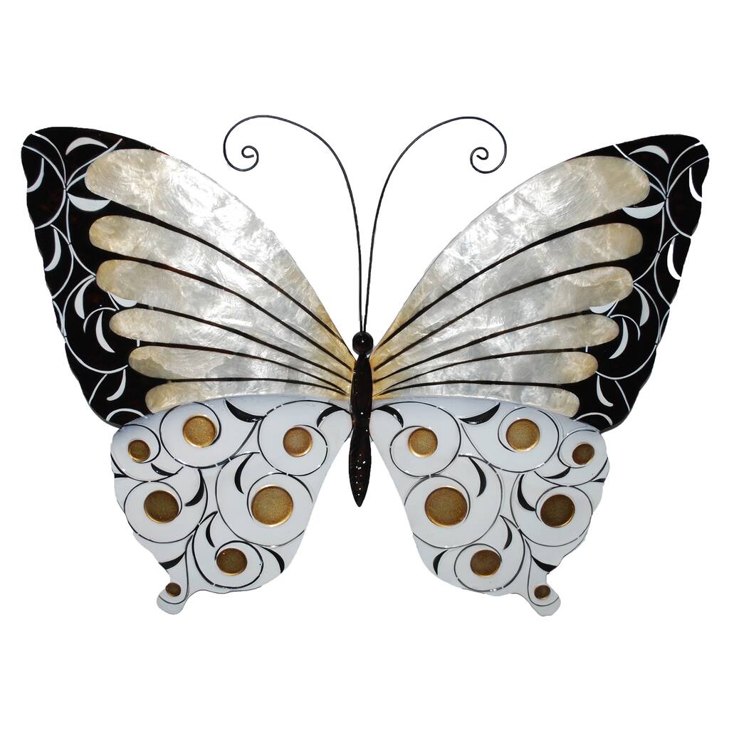 Black/ White/ Gold Butterfly Wall Decor with Pearlescent Capiz Shell - 1 x 18 x 13