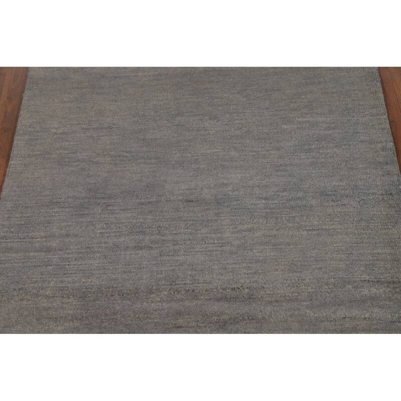 Gray Solid Gabbeh Oriental Foyer Rug Hand-Knotted Wool Carpet - 3'3"x 4'9"