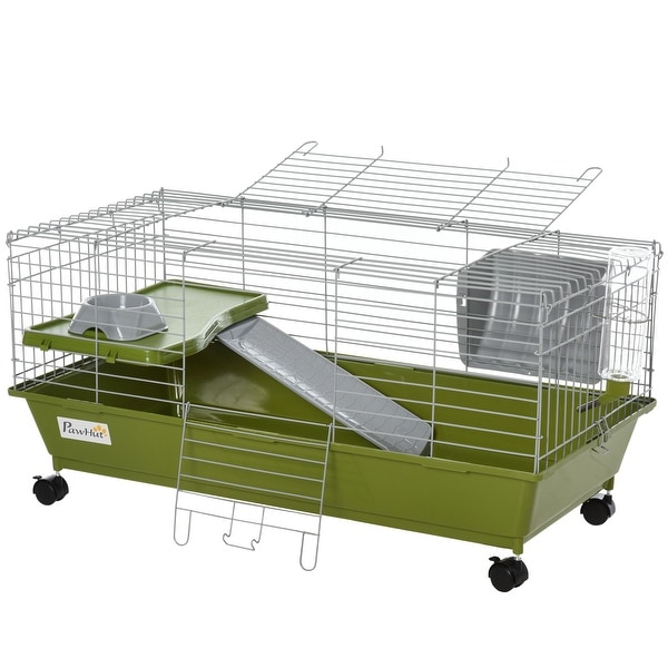 PawHut Small Animal Cage Rabbit Chinchilla Guinea Pig Hutch Pet House with Platform, Ramp, Food Dish, Water Bottle, Hay Feeder. Opens flyout.