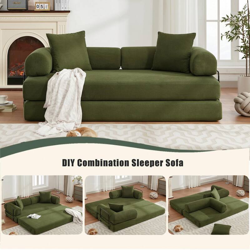 Folding Convertible Out Sleeper Sofa Bed,4-in-1 DIY Combination Convertible Sofa