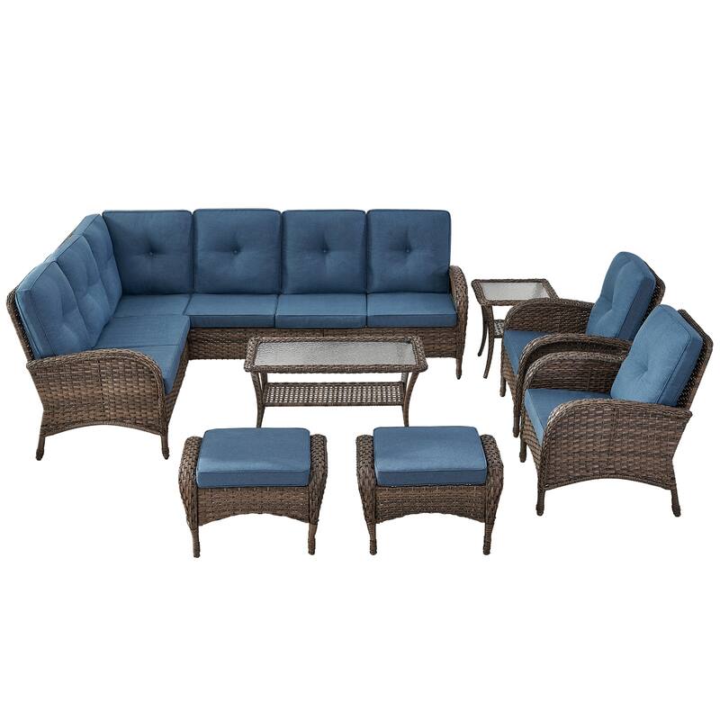 Outdoor Sectional Sofa Patio Chairs Table with Ottomans