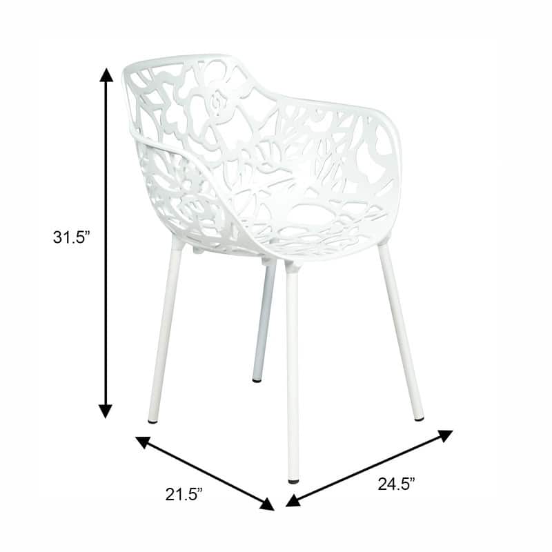 Devon Aluminum Dining Armchair with Floral Cutouts – Stackable, UV-Protected, Indoor/Outdoor Patio Side Chair