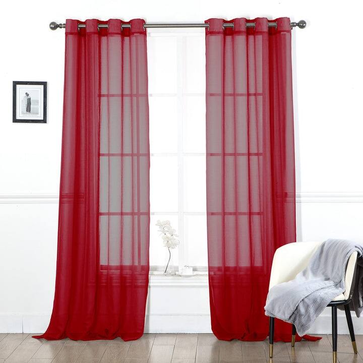 Manhattan Dolly Sheer Grommet Window Curtain Panel, 54x90 Inches - 54 x 90 Inches - Burgundy