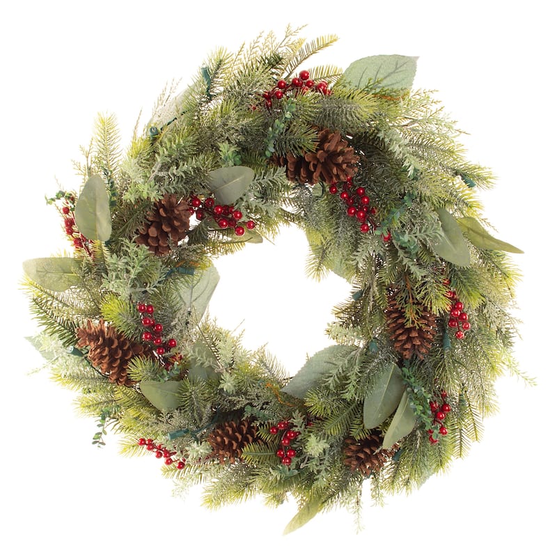 30 in. Lighted Christmas Wreath - Winter Frost - Green