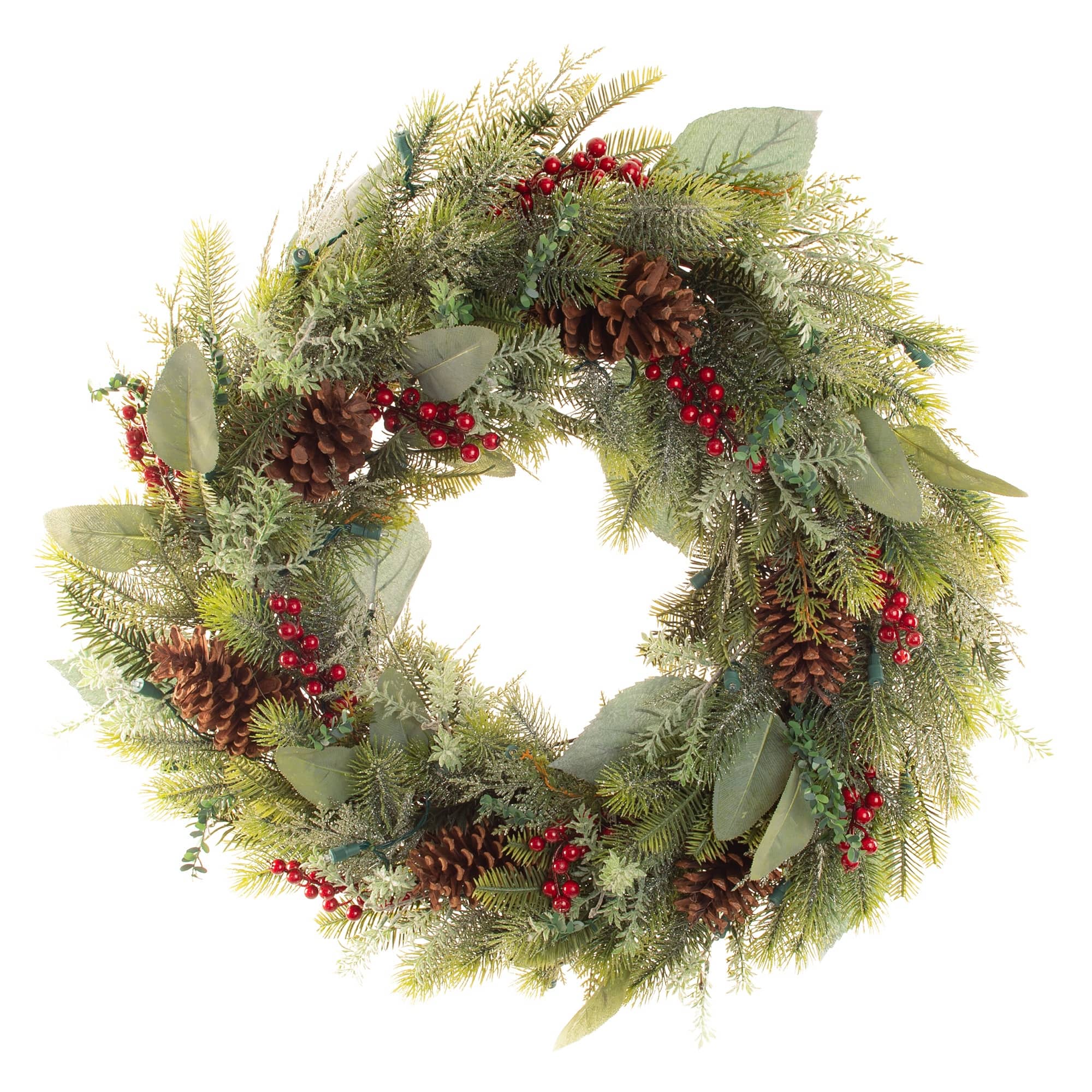 30 in. Lighted Christmas Wreath - Winter Frost - Green - Bed Bath ...