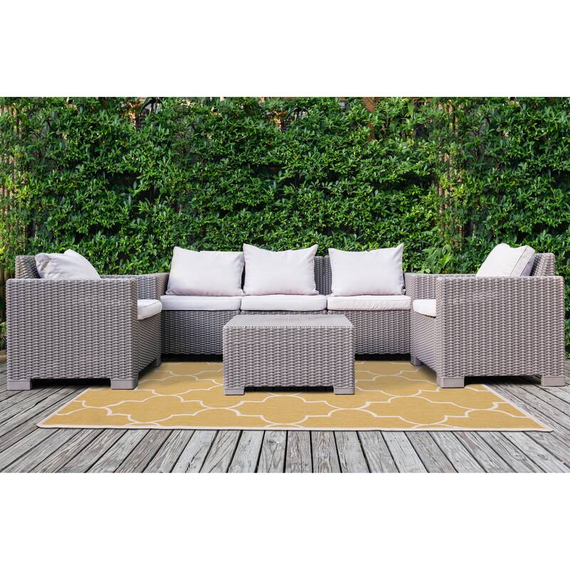 Yellow White Reversible Geometric Indoor/Outdoor Area Rug