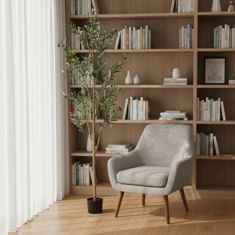 HomeRoots 72" Green Olive Artificial Tree in a Black Pot - 25.00 in. x 72.00 in. x 25.00 in. - Green - 25.00 in. x 72.00 in.  x 25.00 in.