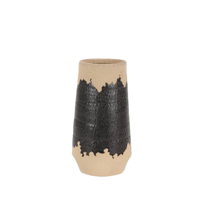 Black Porcelain Vase with Terracotta Details