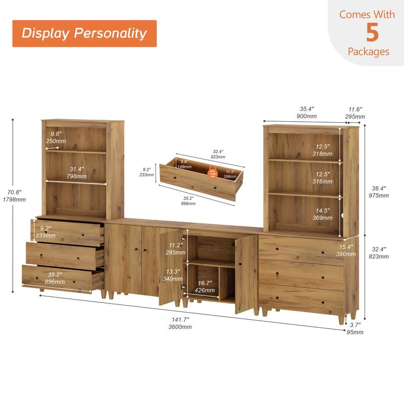 WAMPAT Wall Unit Entertainment Center for 75" TVs with Drawers&Doors