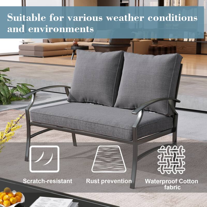 Uixe Outdoor Patio Upholstered All-Weather Loveseat with Cushions