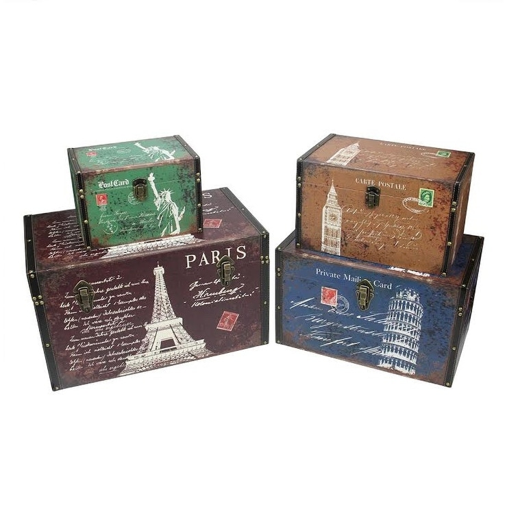 Shop Set Of 4 Vintage Style Travel Themed Decorative Wooden