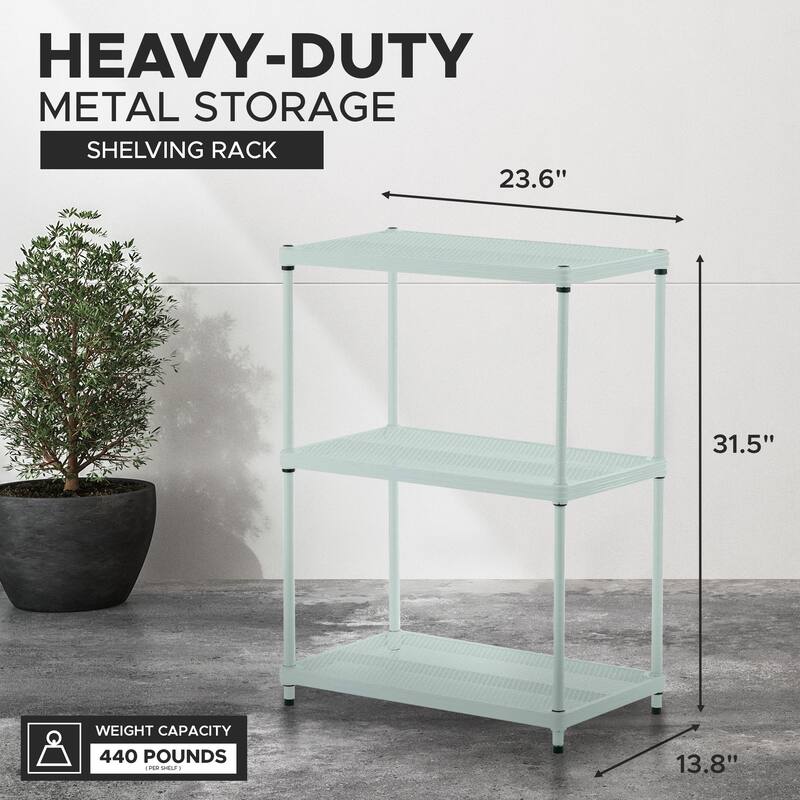 Design Ideas MeshWorks 3 Tier Full-Size Metal Storage Shelving Unit Rack, White