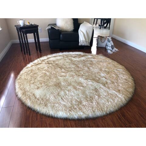 Silver Orchid Nansen Luxurious Faux Sheepskin Round Shag Area Rug