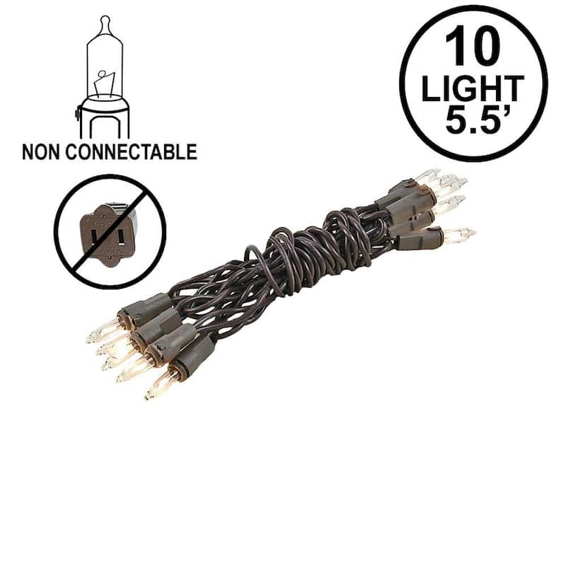 10 Light Clear Christmas Craft Mini Light Set, Non-Connectable, Brown Wire, 4'