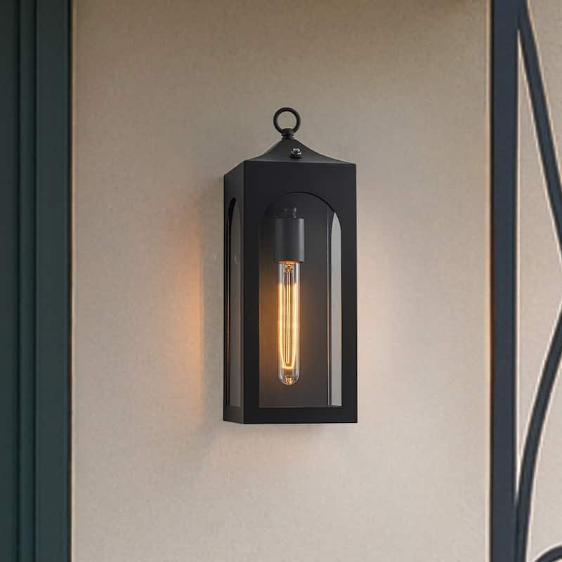 Unique/Statement Dusk to Dawn Outdoor Wall Light with Clear Glass Farmhouse Black Exterior Wall Sconce for Garage