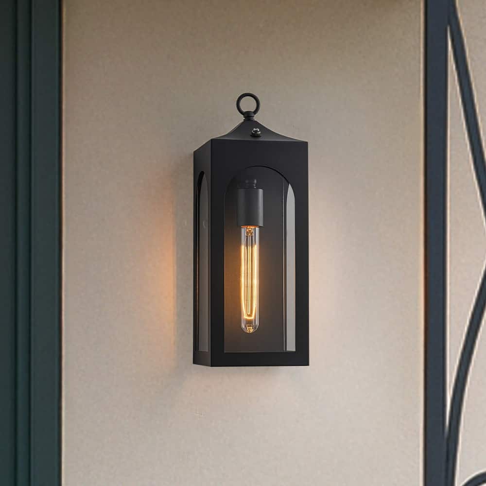 Unique/Statement Dusk to Dawn Outdoor Wall Light with Clear Glass Farmhouse Black Exterior Wall Sconce for Garage
