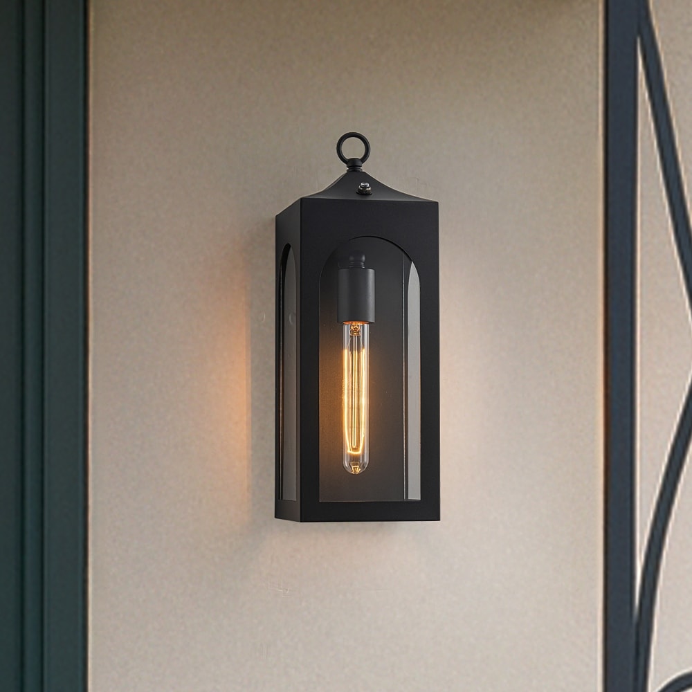 Unique/Statement Dusk to Dawn Outdoor Wall Light with Clear Glass Farmhouse Black Exterior Wall Sconce for Garage