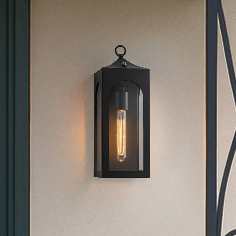 Unique/Statement Dusk to Dawn Outdoor Wall Light with Clear Glass Black Exterior Wall Sconce for Garage(2 Pack)