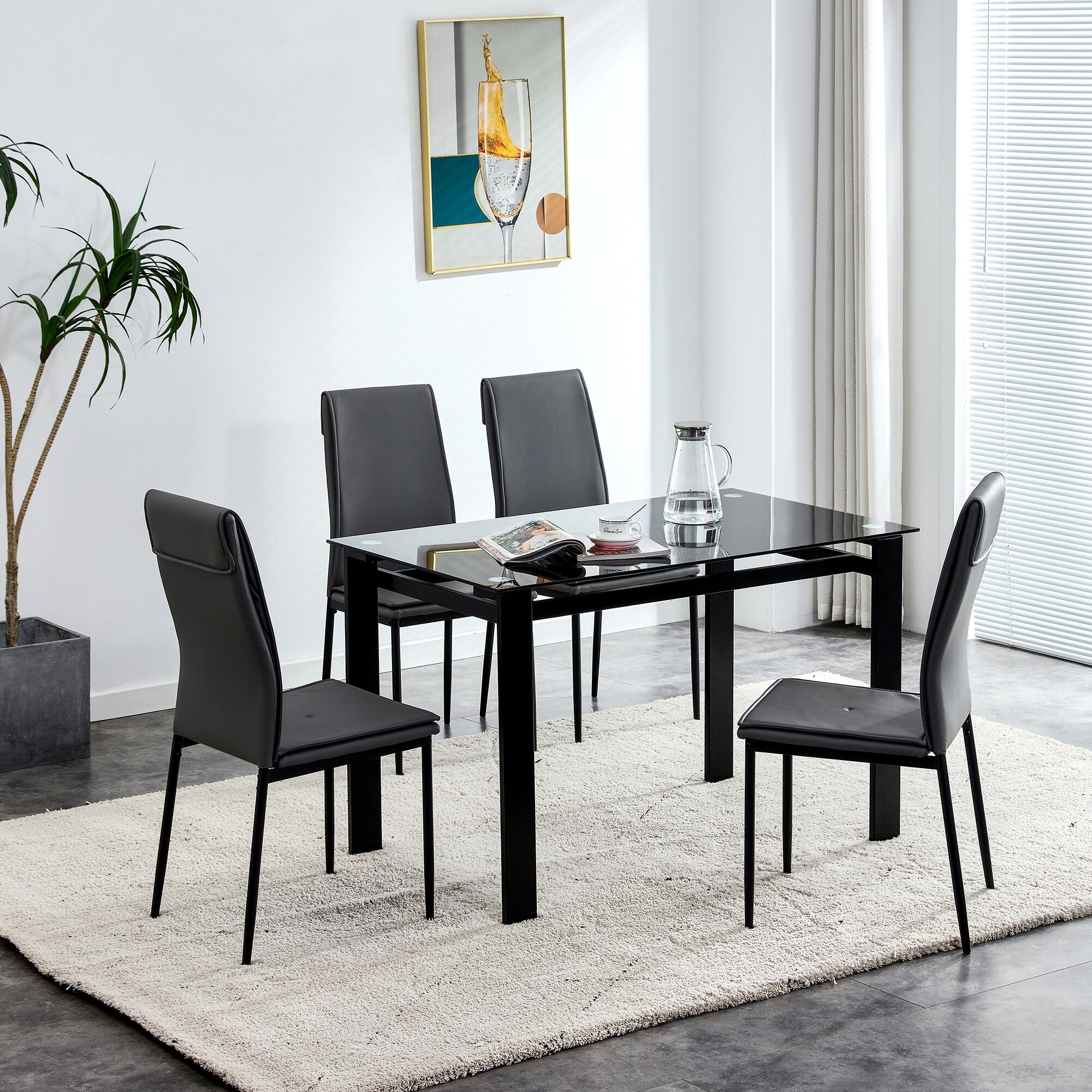 Modern 5-Piece Tempered Glass Dining Table and Chairs Set with
