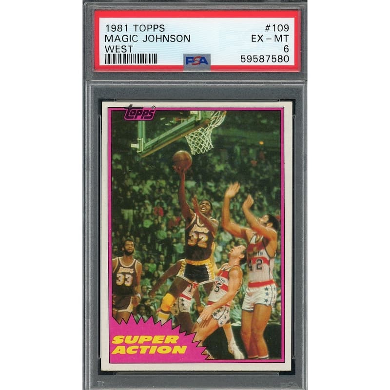 Magic Johnson 1981 Topps West Basketball Card #109 Graded PSA 6 - 8'6" x 11'6"