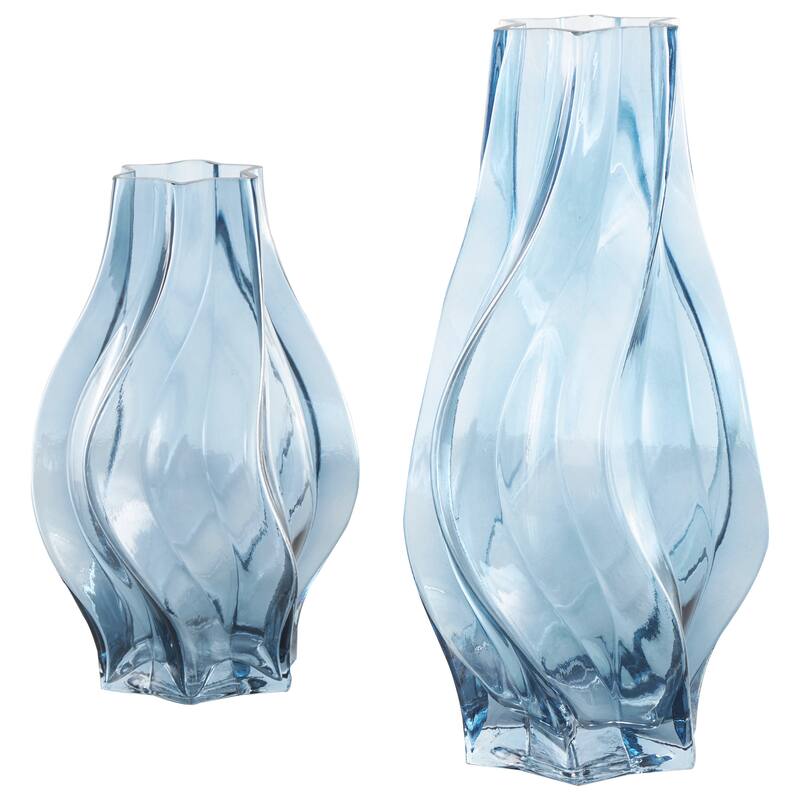 Blue or Yellow Glass Wavy Ombre Vase (Set of 2)