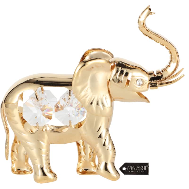 Matashi 24K Gold Plated Crystal Studded Elephant Ornament Tabletop Home Decor Showpiece Gift for Christmas Mother's Day Birthday