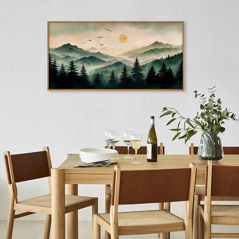 Boho Mountain Landscape Wall Decor, Pine Tree Wall Painting
