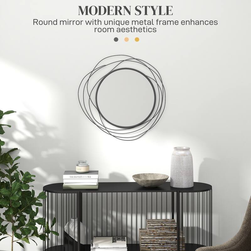 HOMCOM Decorative Wall Mirror, 25.6" Circle Mirror Decor, Modern Metal Wall Art for Living Room, Bedroom and Dining Room