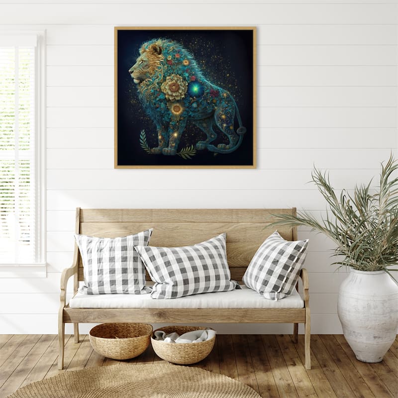 Floral Celestial Leo by Jake Fouracre Framed Canvas Wall Art Print - Sylvie Bright Gold