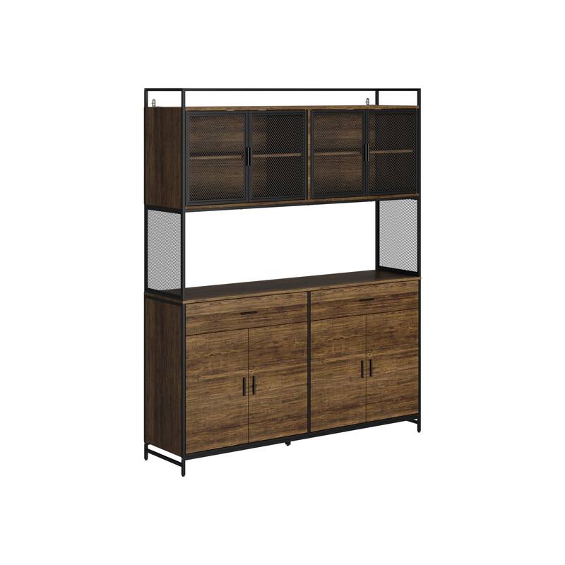 Multifunctional Kitchen Cabinet Collection Metal Frame Shelf Brown Walnut Color