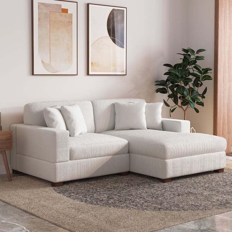 Modern L-Shaped Corduroy Modular Sectional Couch Sofa with Pillows