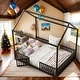 preview thumbnail 1 of 12, House-Shaped Design Full Size Metal House Bed with Fence and Door,Solid Construction