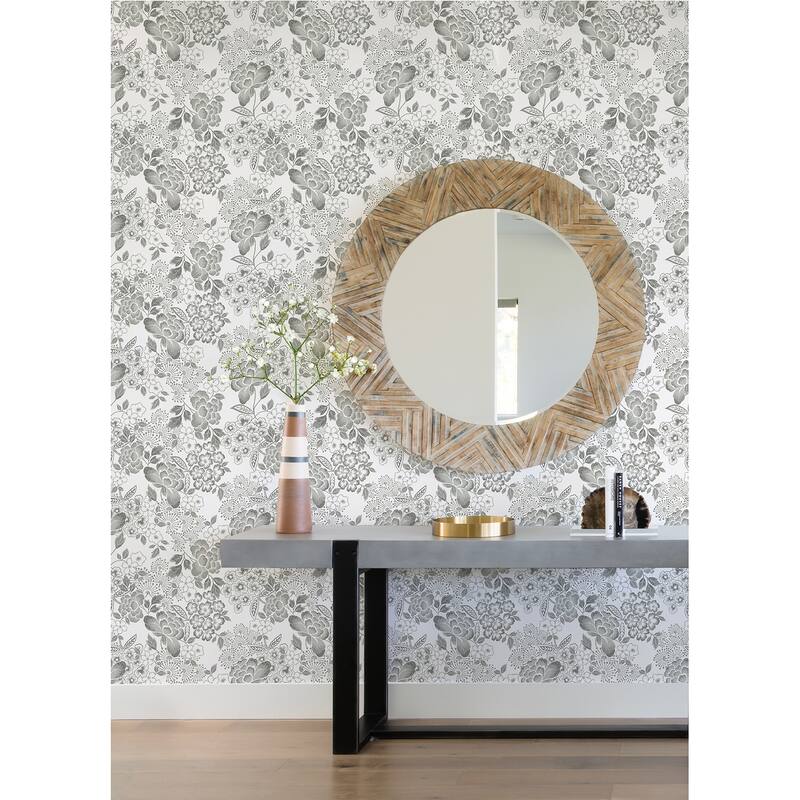 A-Street Prints Irina Grey Floral Blooms Wallpaper