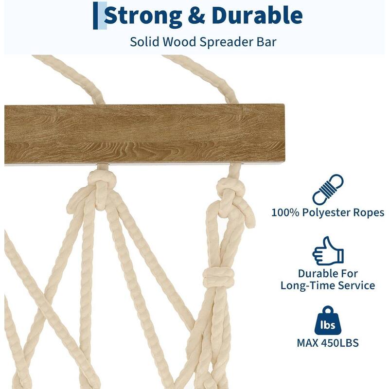 Double Quilted Fabric Hammock, 450 LBS Capacity for Outdoor Patio Backyard Poolside