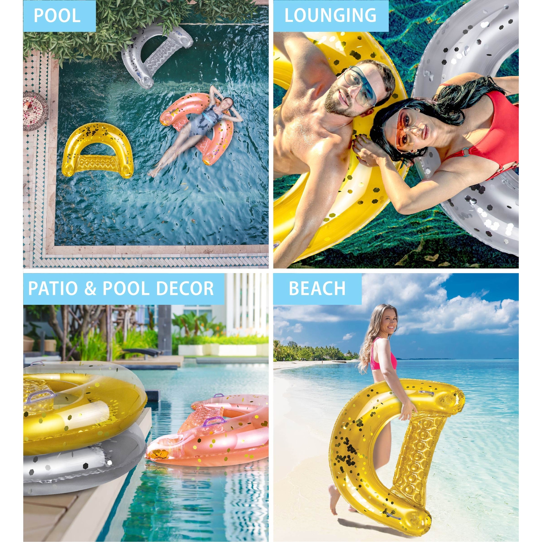 浮き輪 |POZA Gold Inflatable with Lounge Luxury Rest Big Tube Back