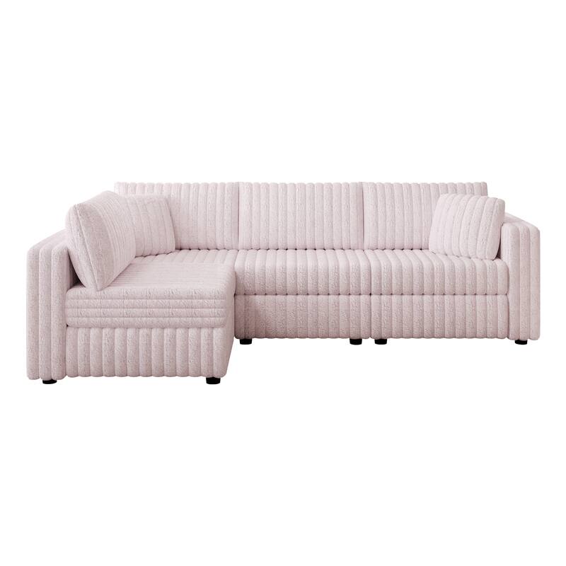 106.3" Soft L-shaped 4-Person Light Pink Modular Sofa with Detachable Cushions
