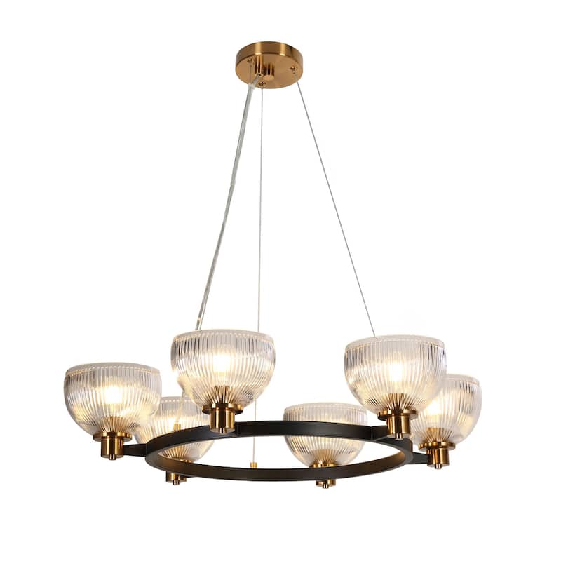 Ourin Modern 6-Light Wagon Wheel Chandelier for Dining Room Bedroom - Brass Black - D30.9"xH6.5"